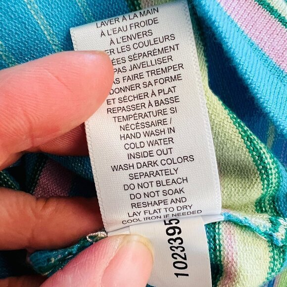 NWT Simons Twik Stripe Halter Crop Top Blue Pink‎ Yellow Green Sz L - Picture 6 of 7